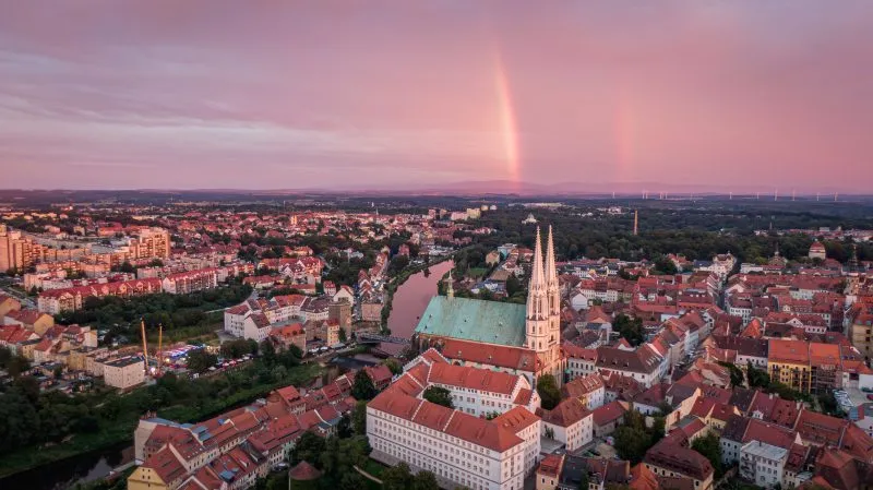 Zdjęcie z lotu ptaka na zabudowę Zgorzelca