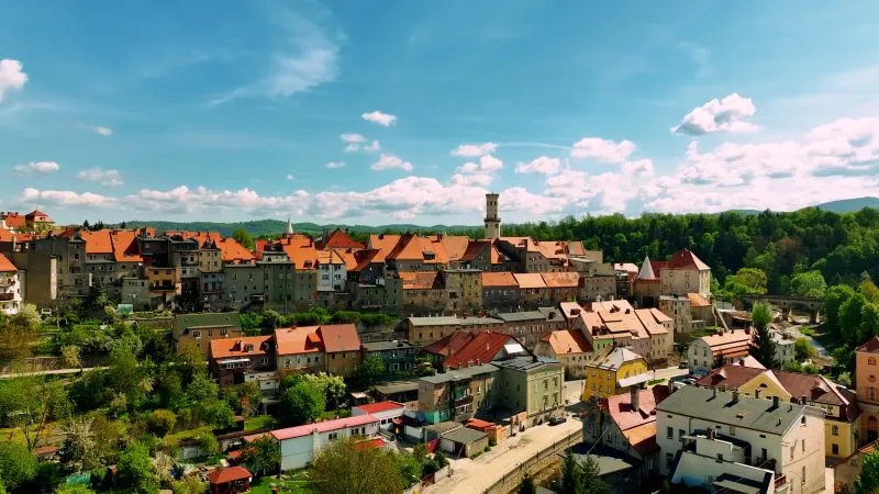 Panorama i widok na centrum Bystrzycy Kłodzkiej